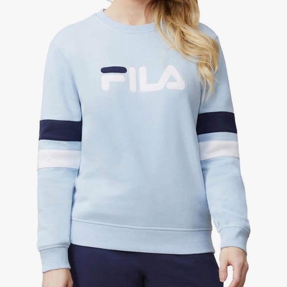 FILA womens french terry embroidered crewneck sweatshirt light blue